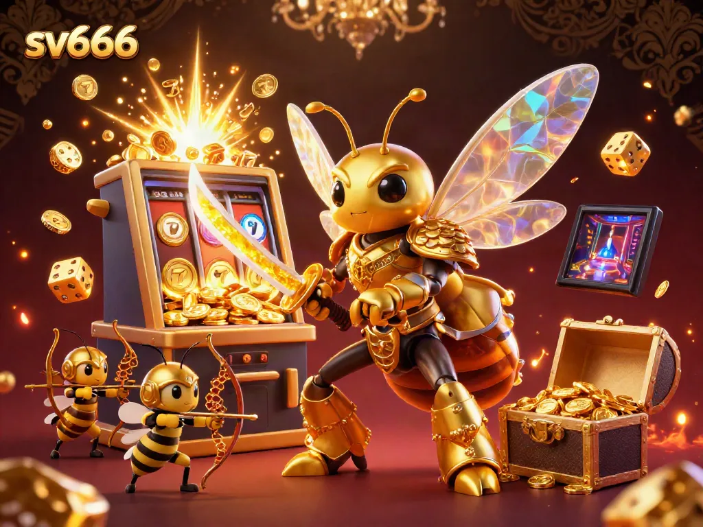 Experience thrilling gameplay with sv666 as a giant golden hornet leads an exciting casino scene of jackpot prizes.