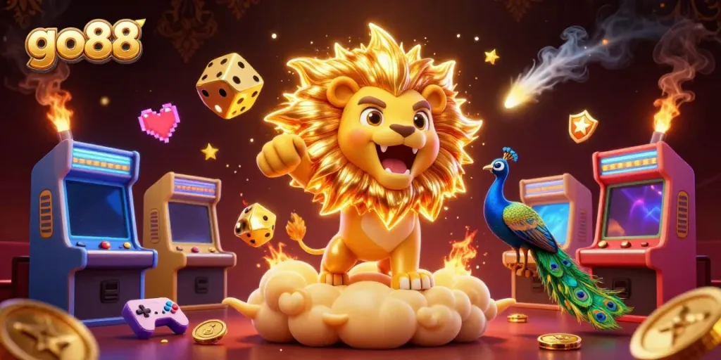 Experience thrilling gaming action with go88's vibrant casino-themed illustration.