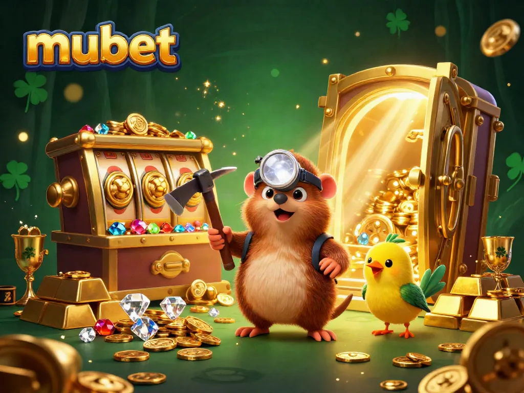 Experience thrilling casino excitement with mubet as a mole and canary uncover riches in a vibrant 3D illustration.