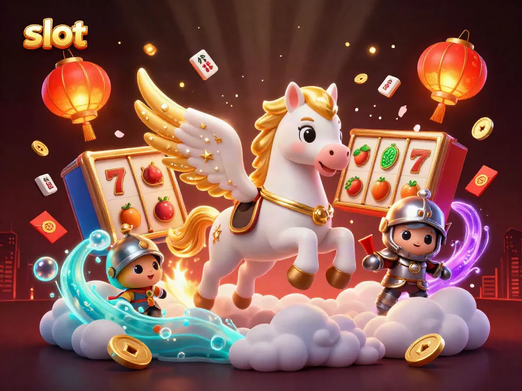 Experience slot gameplay with vibrant characters and festive elements, including slot reels and lucky symbols.
