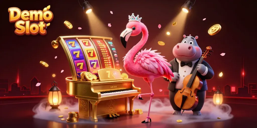 Experience a vibrant Demo Slot scene featuring lively characters, spinning reels, and dynamic casino elements!