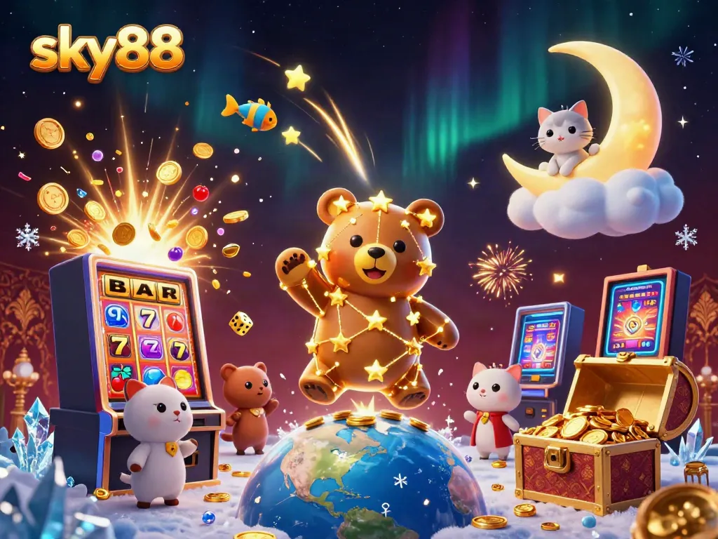 Engage with sky88's thrilling 3D illustration of stellar casino entertainment and jackpots.