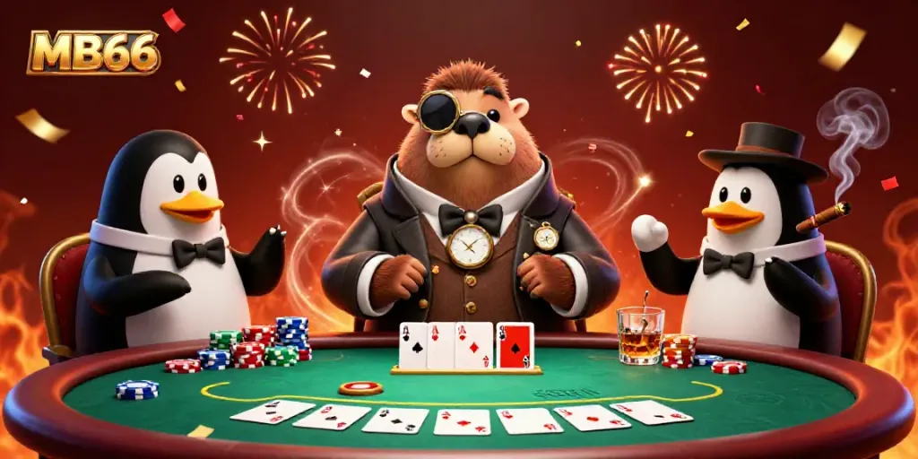Engage in thrilling gameplay action at MB66's unique underwater casino with colorful poker elements.