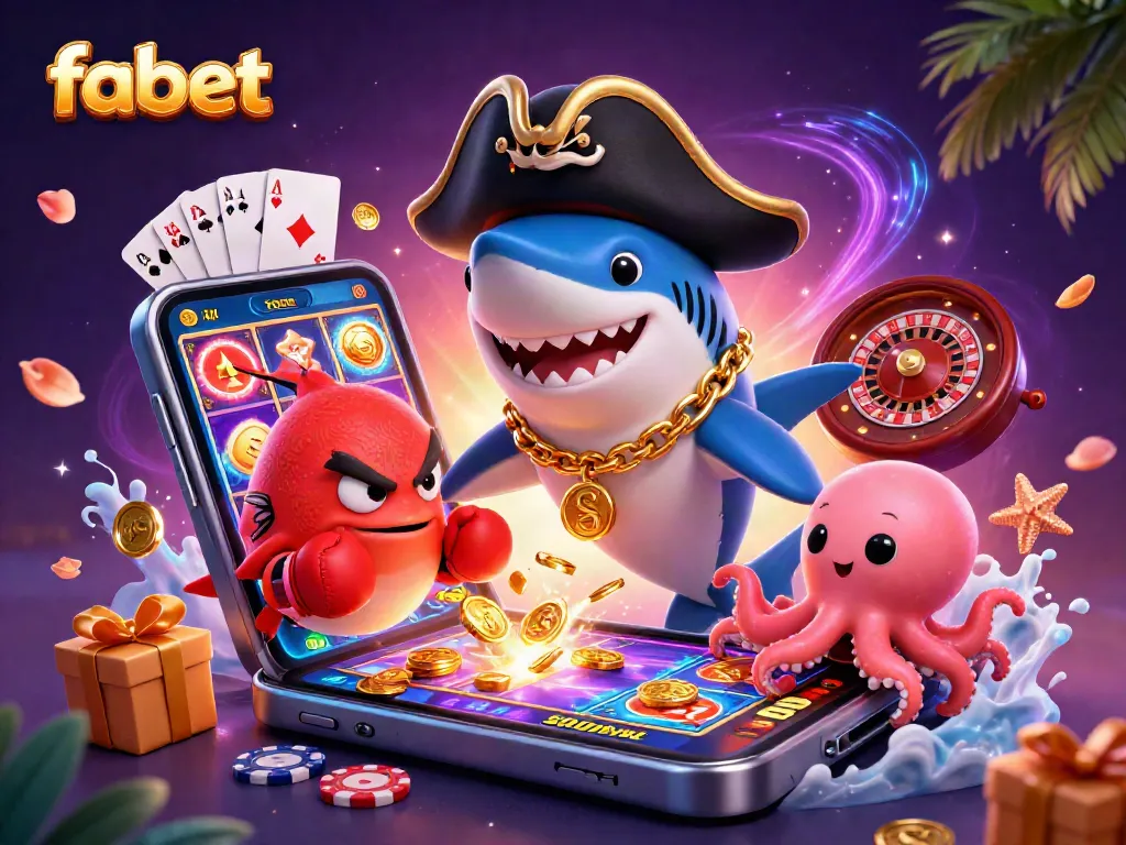 Engage with fabet's vibrant gambling adventure featuring cartoon characters and rich casino elements.