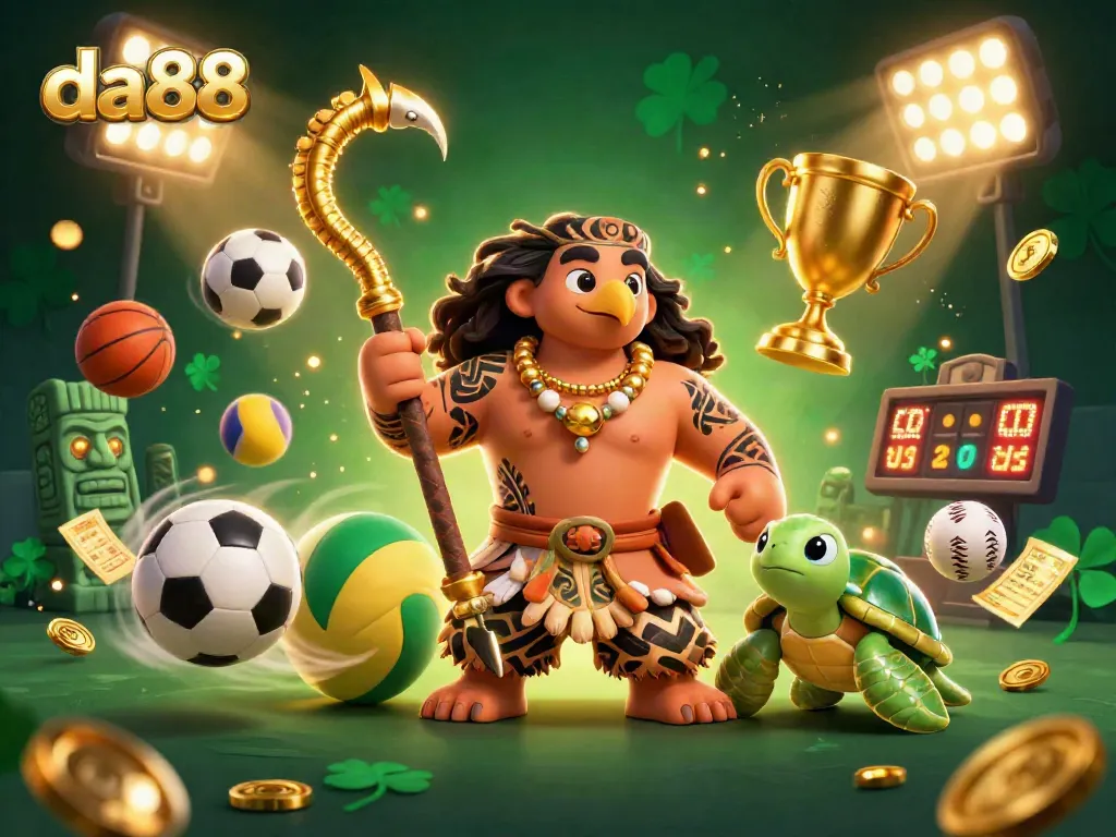 Win big with da88 in this vibrant 3D illustration showcasing a dynamic casino scene.