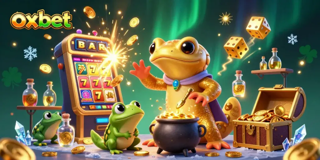 Experience thrilling gameplay with oxbet's vibrant illustration featuring a golden salamander and exciting casino elements.