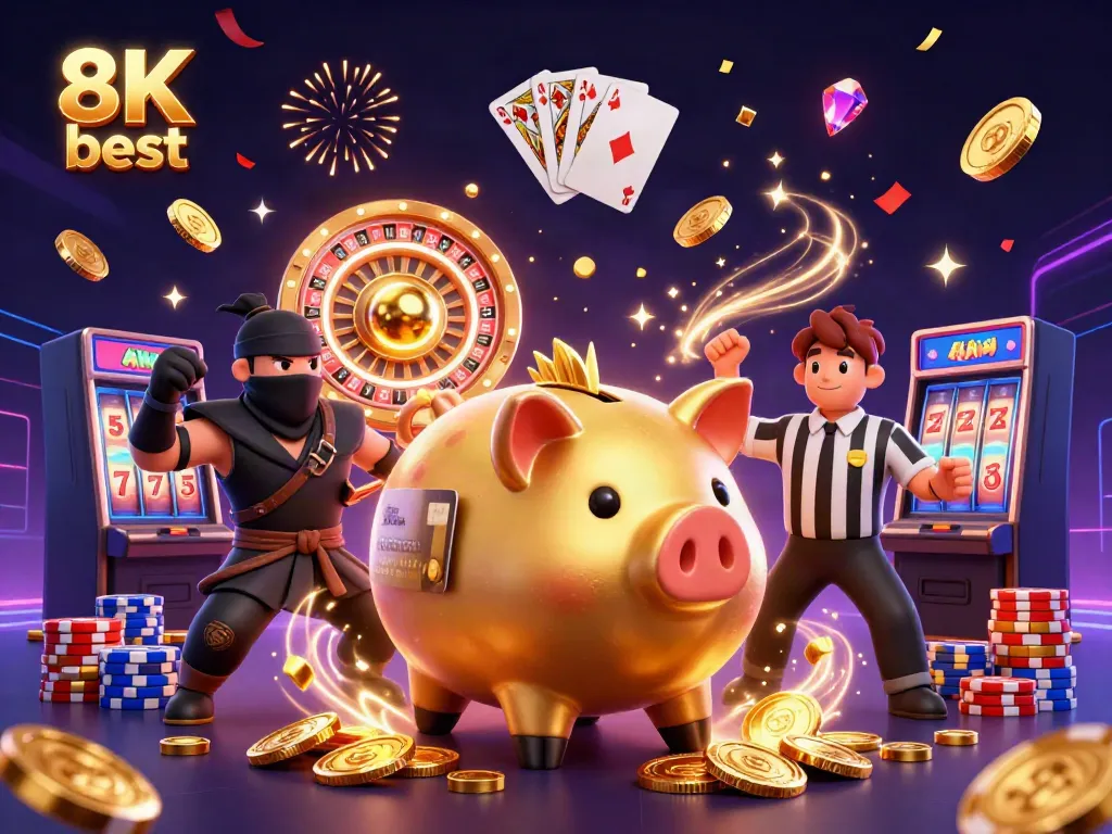Experience the excitement of 8K best with vibrant casino characters and dynamic elements in action.