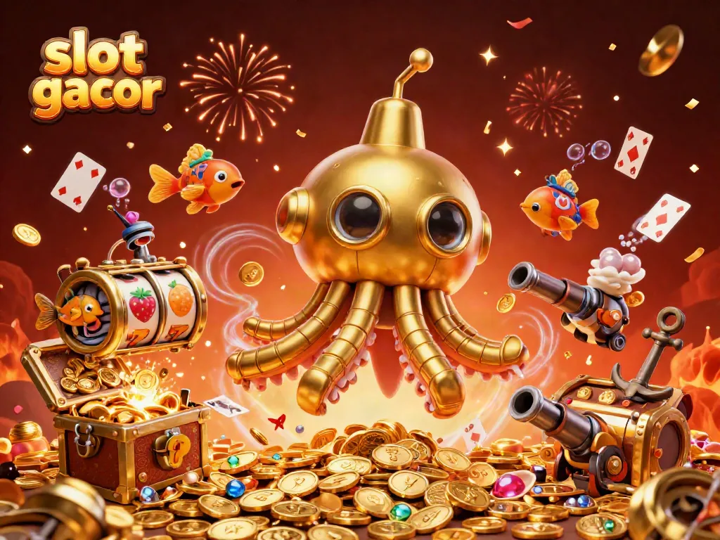 Experience the thrill of slot gacor with vivid fruits and gold coins in this dynamic 3D illustration.