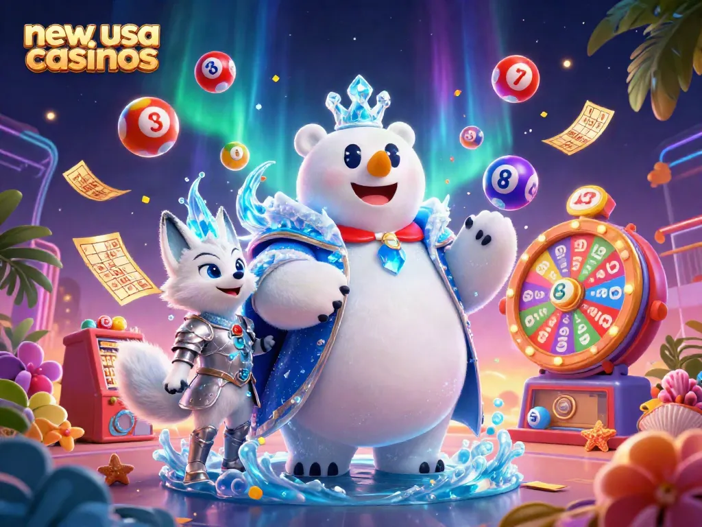 Experience excitement at new usa casinos with vibrant lottery elements and animated characters.
